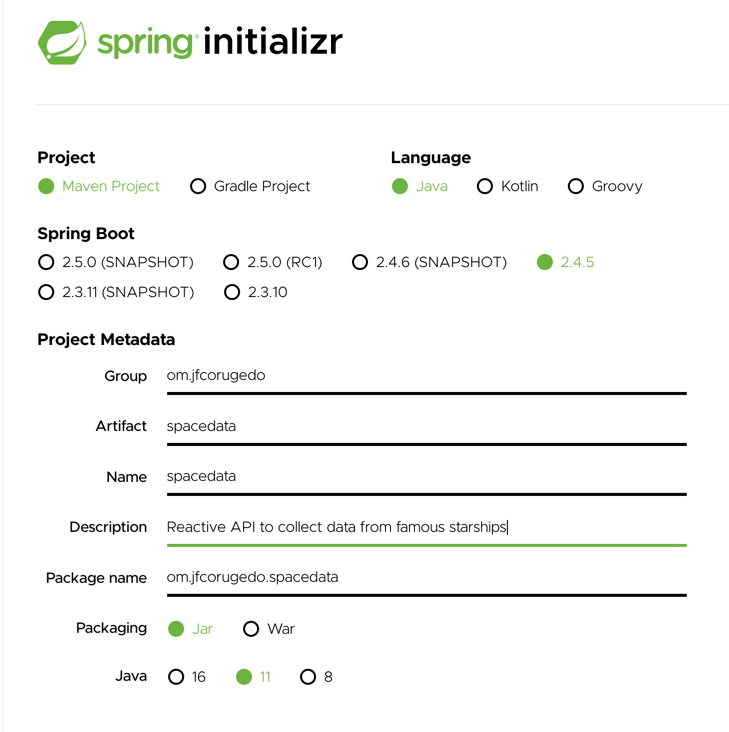 Spring Initilizr set up